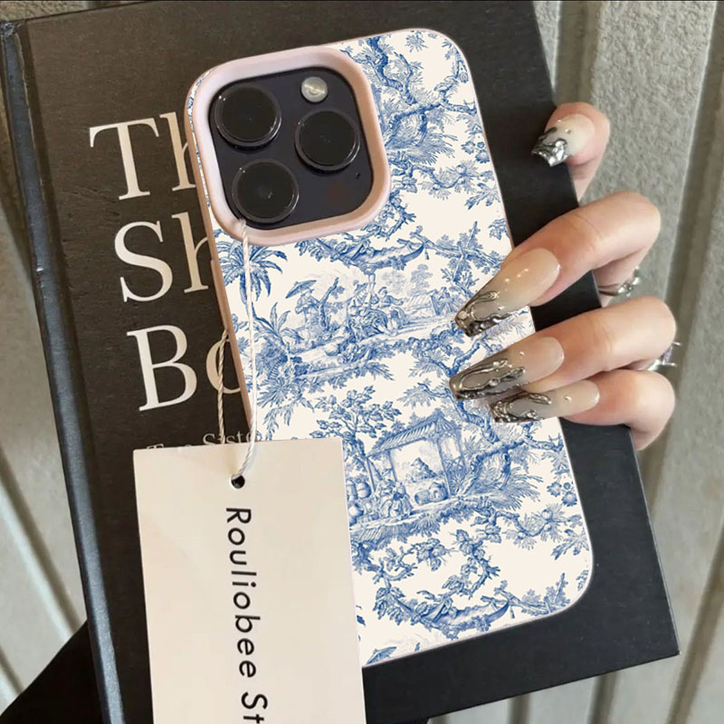 Phone Cases Trending - Casing Ponsel Porselen Biru Putih Fashion